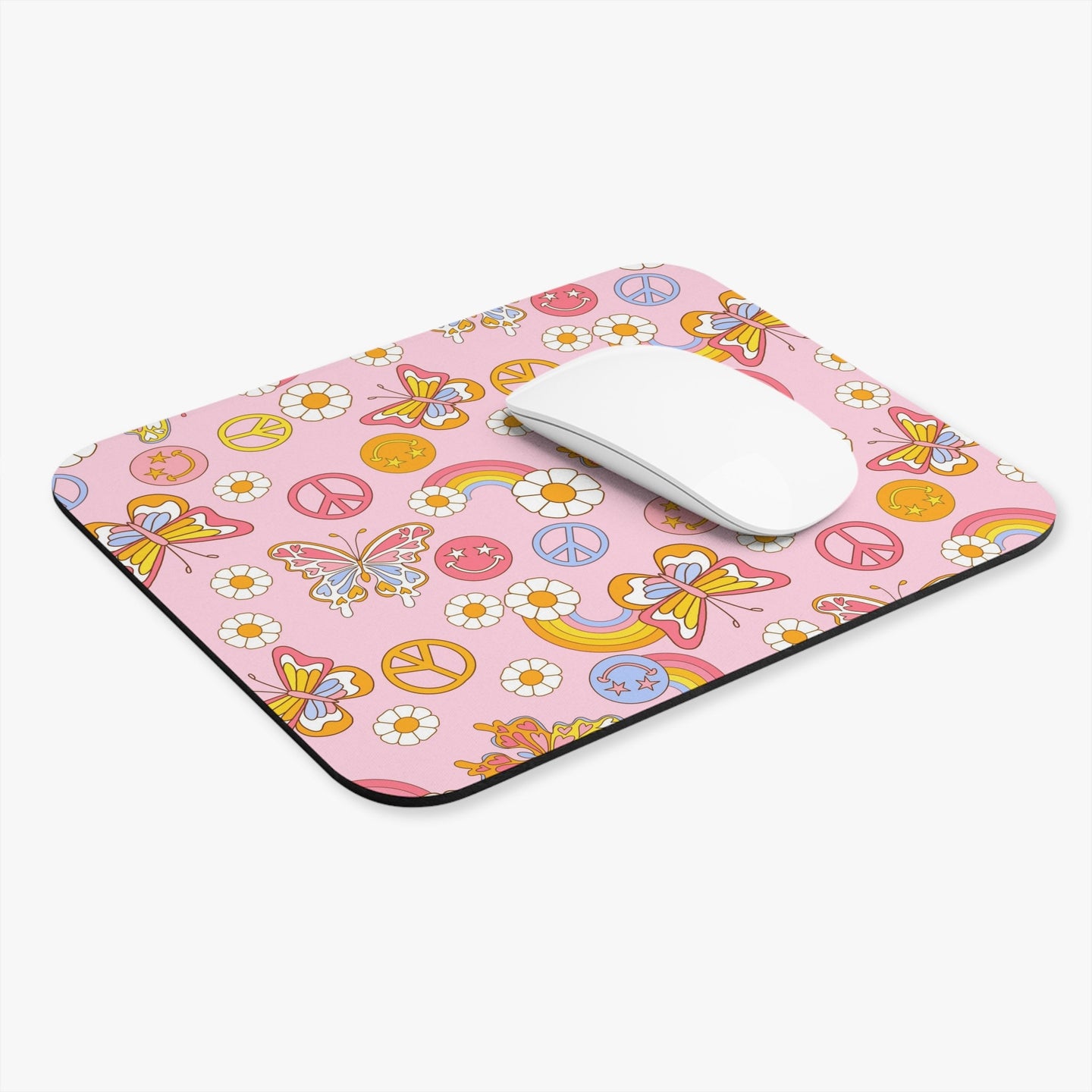 Personalized Groovy Floral smiley Mouse Pad, groovy butterfly Mouse Pad, personalized Teacher Gift, Office Supplies, Work From Home Gift